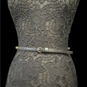 Elegant Skinny Black Leather Belt with Metal Stud Accents #4